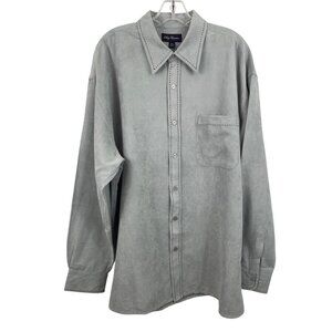 Oleg Cassini Mens XXL Green Silk Blend Sueded Finish Long Sleeve Button Shirt